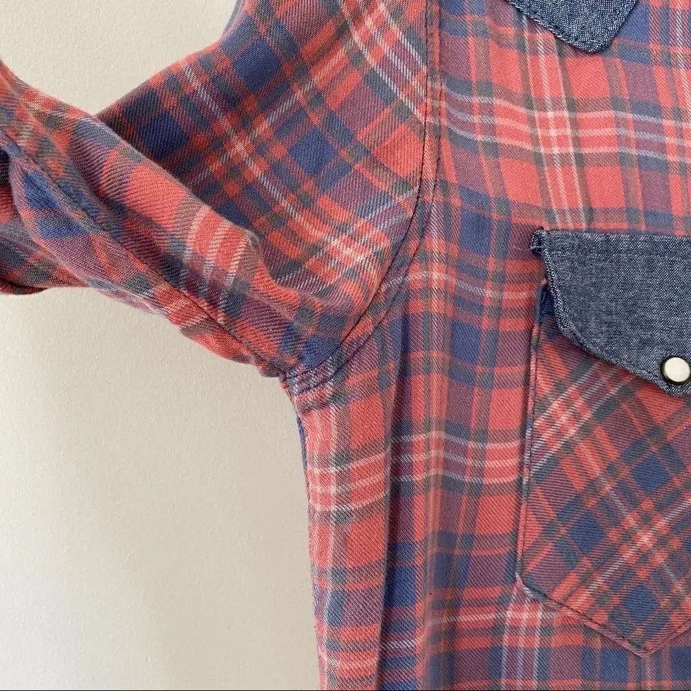 NSF Plaid Two Tone Pearl Button Down Shirt - Picture 5 of 9